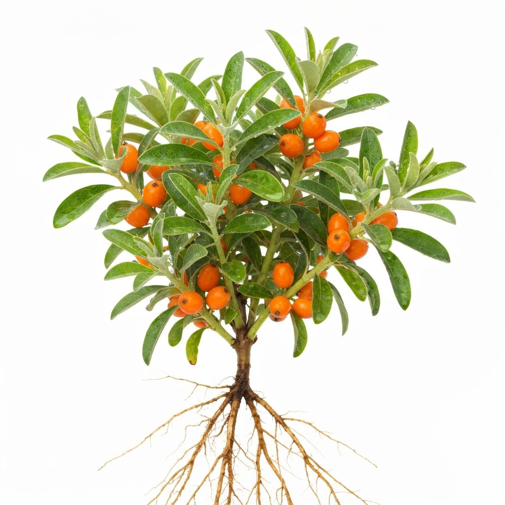 Ashwagandha plant with berries and roots